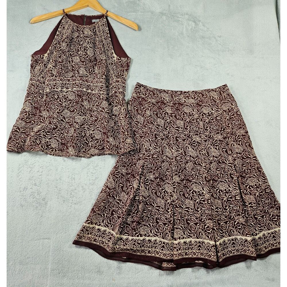 Ann‎ Taylor Silk Skirt Set Womens Size 8 Top & 4 Skirt Sleeveless Wine Career